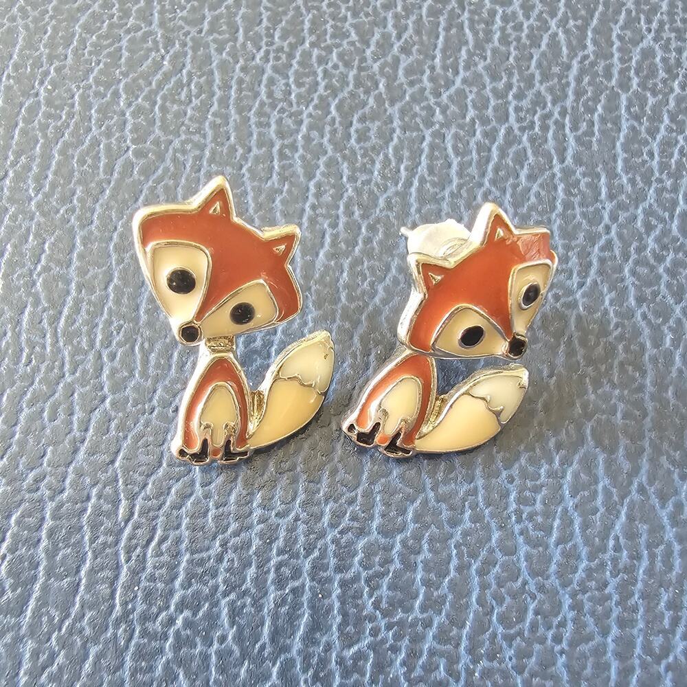Adorable 2-piece Fox Post Earrings Metal Kidcore‎ Gold Tone Whimsical Excellent